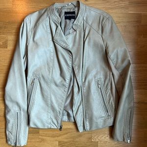 EXPRESS CREAM LEATHER JACKET W GOLD HARDWARE